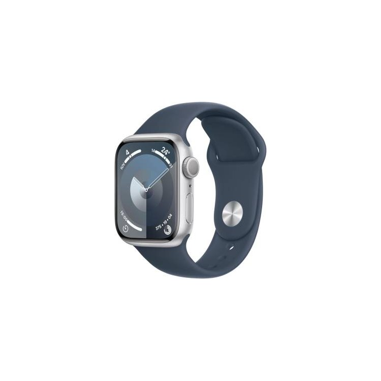 Apple Watch Serie 9 41mm Aluminium Silver Sport Band Storm Blue M/L MR913QC/A